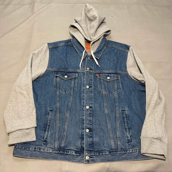 Levi's Other - Levis Men 3XL Denim Trucker Jacket Blue Gray Fleece Faux Hoodie Streetwear-6966